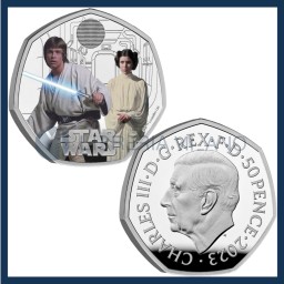 50 Pence Argento Proof - Luke Skywalker e Principessa Leila - Star Wars - Regno Unito - 2023